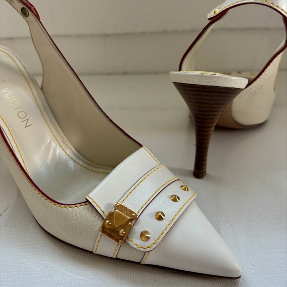Louis Vuitton White Leather Heels - Vintage